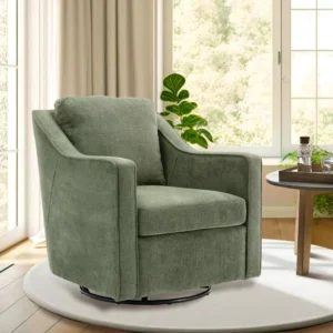 Chair Swivel Accent Chair with Removable Cushions, 360° Rotating Upholstered Lounge Armchair with Breathable Fabric for Living Room, Bedroom - Green