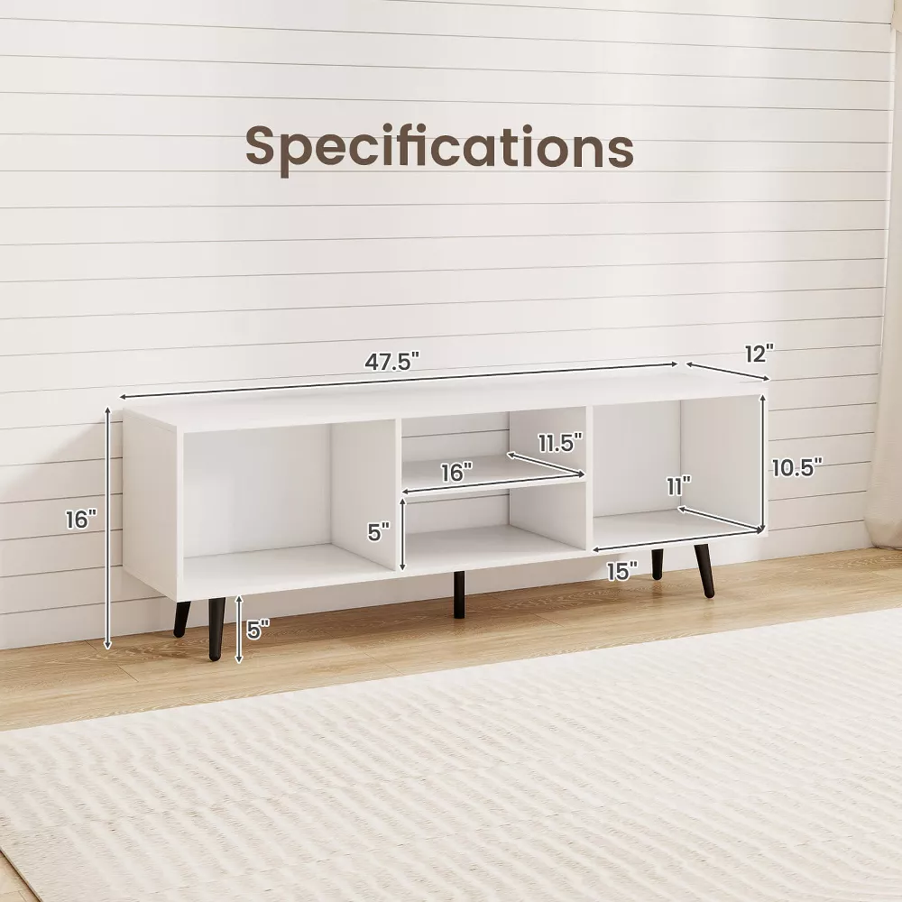 TV Stand Costway 47.5" Console Cabinet for 55-Inch TVs with Storage Shelves Heavy-duty Metal Legs White - Image 3