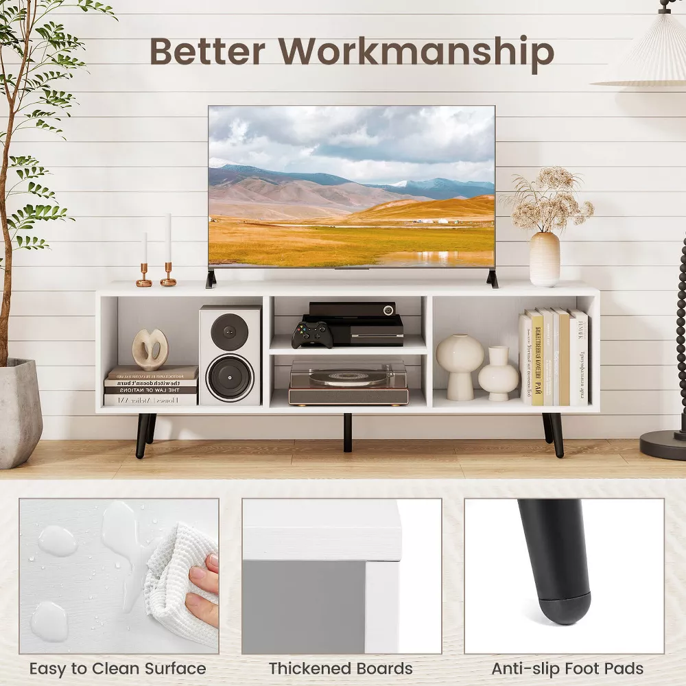 TV Stand Costway 47.5" Console Cabinet for 55-Inch TVs with Storage Shelves Heavy-duty Metal Legs White - Image 5