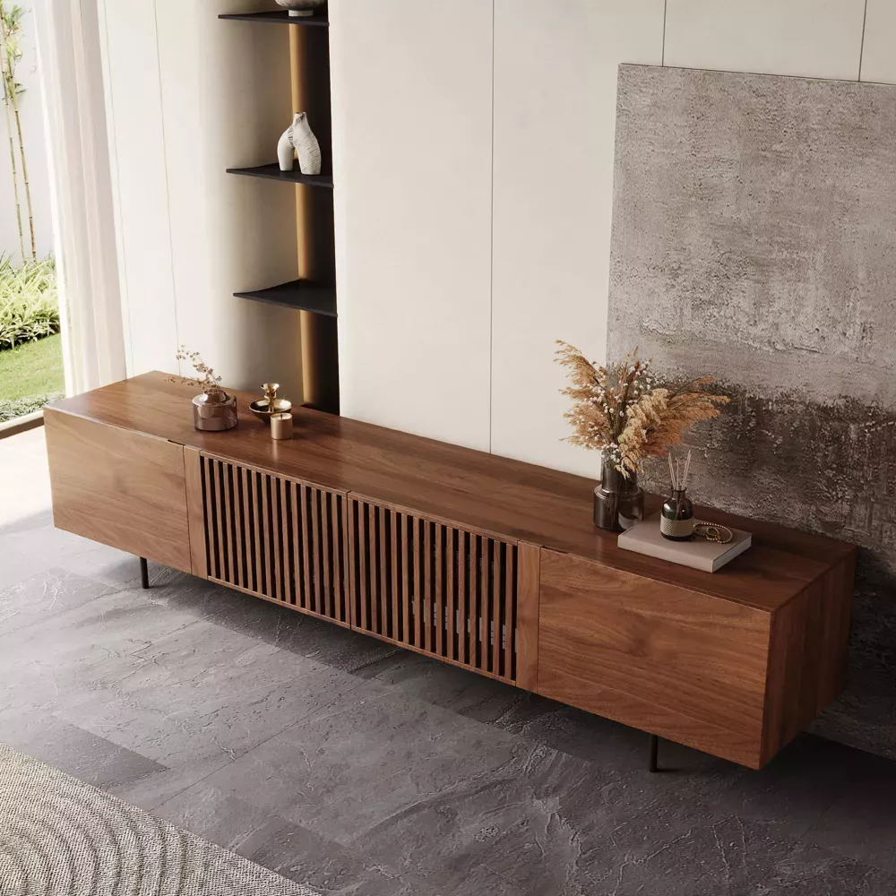 TV Stand Luck Live Mid-Century Modern 94.48" medieval modern walnut color TV cabinet - Image 2