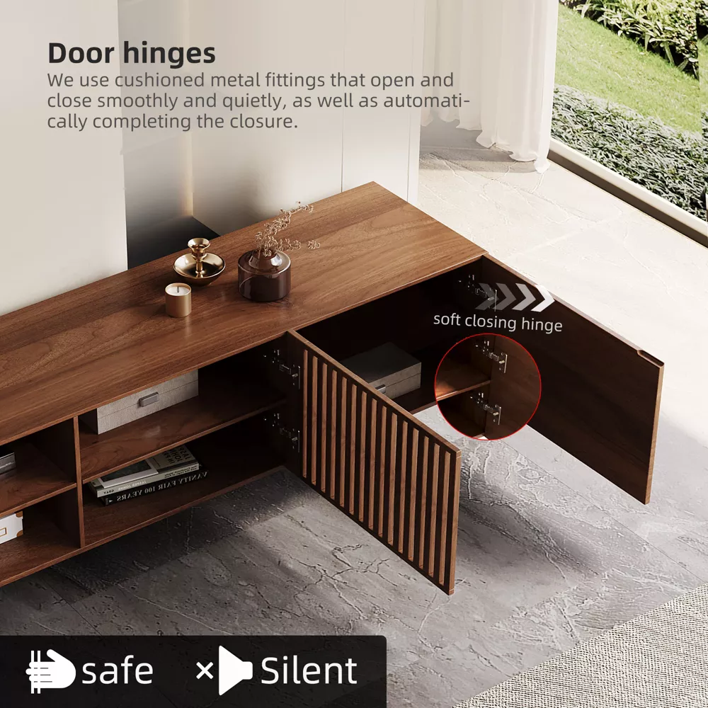 TV Stand Luck Live Mid-Century Modern 94.48" medieval modern walnut color TV cabinet - Image 4